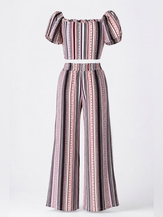 Live to be Spoiled Pants - Pink Multi Stripe Two Piece Set Crop Top Wide Leg Pants S/XS